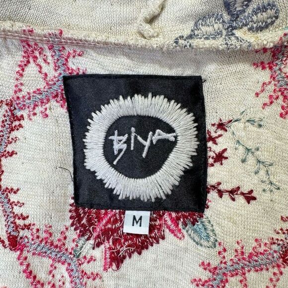 BIYA Johnny Was Floral Embroidered Open Front Hooded Cardigan Multicolor Medium - Picture 12 of 13